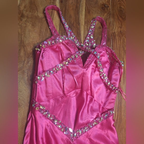 La Femme Pink Satin Sequin Gown - Picture 4 of 7
